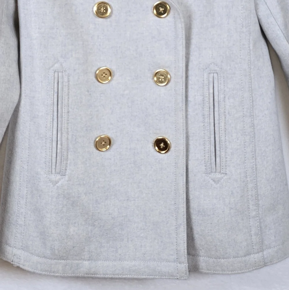 J.Crew Wool Cashmere By Nello Gori Double Breasted Peacoat Gold Buttons 0 Petite - Picture 6 of 16